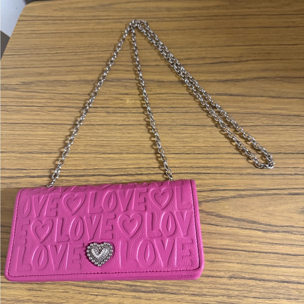 Brighton Fuchsia Love Embossed Clutch with Silver Chain